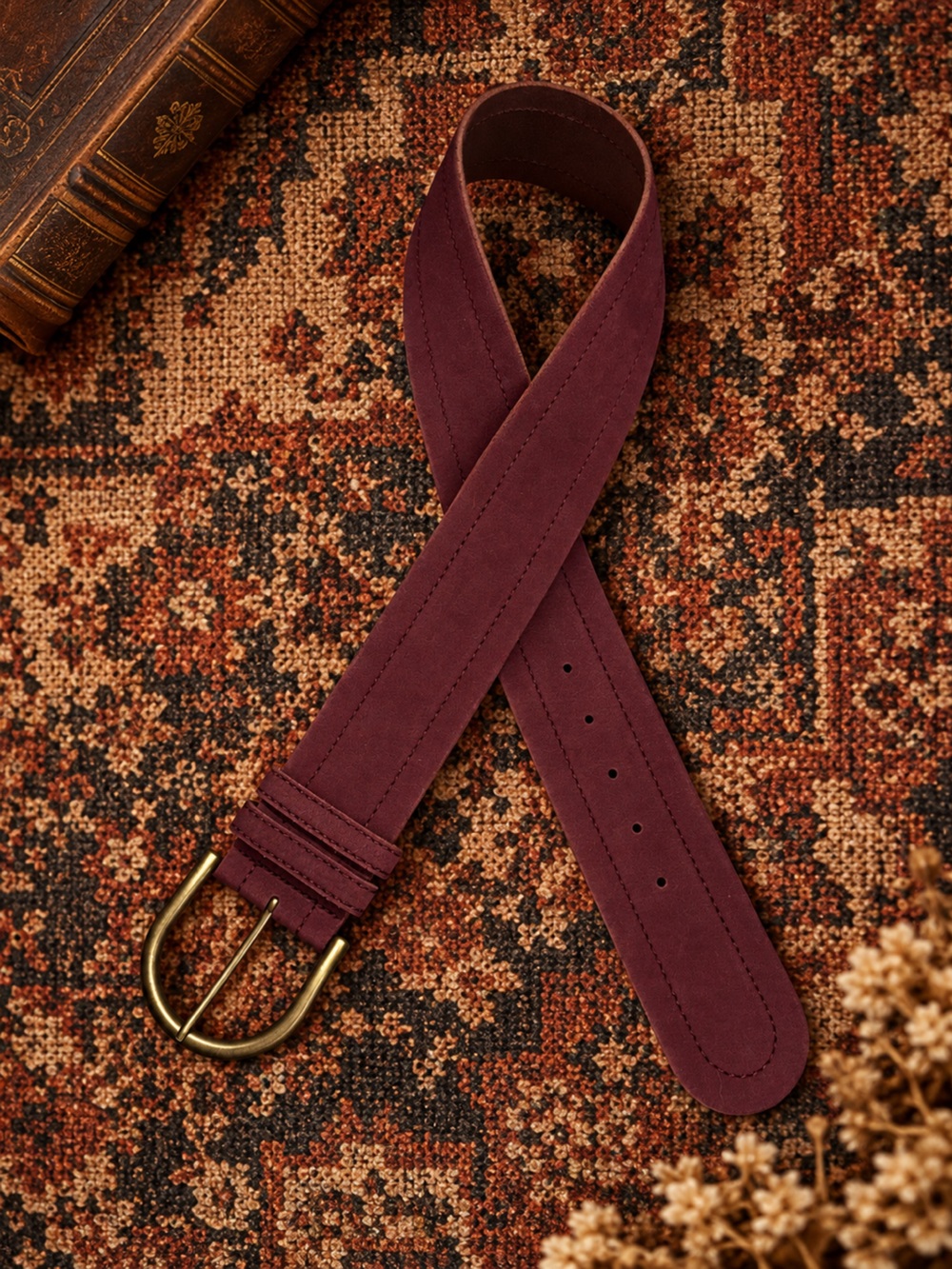 Vintage GAP Suede Leather Belt Oxblood Brass Buckle Made In Italy